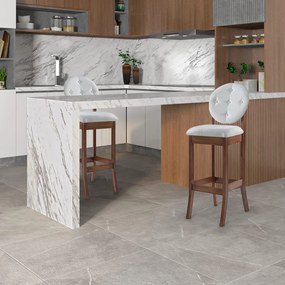 Kit 4 Banquetas Alta Madeira Maciça Teseu Linho Off White/Imbuia G42 - Gran Belo