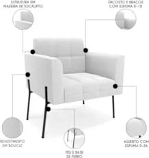 Poltrona Para Sala Pé Metal Preto Kit 2 Ana Bouclé Off - Ibiza