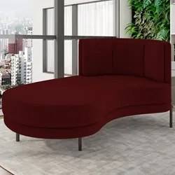 Chaise Longue Divã 164cm Braço Direito Logus D06 Veludo Vermelho - Mpo