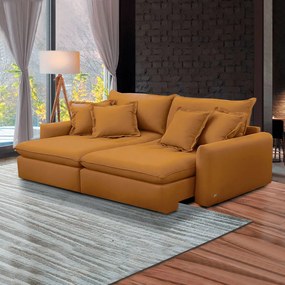 Sofá Bipartido 230cm Retrátil Reclinável Almofadas Caixa Zero Sydney Veludo Terracota G93- Gran Belo