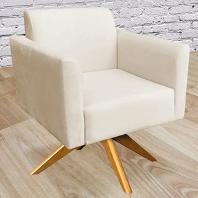 Poltrona Decorativa Isabella Base Giratória Madeira Suede Bege G19 - Gran Belo