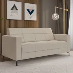 Sofá 2 Lugares 160cm Pés Metálicos Sallin Veludo Bege Z08   - Mpozenat