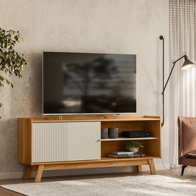 Rack Bancada Decorativo Audrey MDP/MDF TV até 65 Polegadas Nature/Off White G77 - Gran Belo
