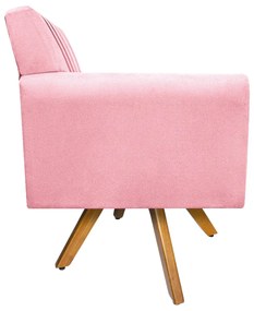 Poltrona Laura Base Giratória de Madeira Suede Rosa Bebê - ADJ Decor