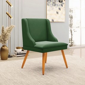 Cadeira Decorativa Sala de Jantar Pés Palito de Madeira Firenze Suede Verde Esmeralda/Natural G19 - Gran Belo