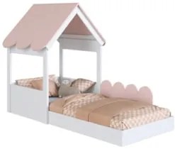 Cama Solteiro Infantil Montessoriana Casinha Nana Branco/Rosa C06 - Mp