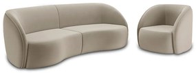 Conjunto Sofá Sala de Estar Bipartido 240cm e Poltrona Clarke Veludo Bege G45 - Gran Belo