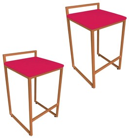 Conjunto 02 Banquetas Pietra Suede Base Cobre - Vermelho