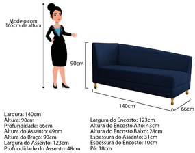Recamier Valéria 140cm Lado Esquerdo Suede Azul Marinho - ADJ Decor
