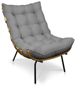 Poltrona Costela Linho Base Metálica Preto M11 - D'Rossi - A19 Bege