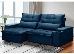 Sofá Retrátil Reclinável 3 Lugares 230cm Moritz F05 Veludo Azul - Mpoz