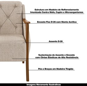 Poltrona Namoradeira Decorativa 2 Lugares Braços em Madeira Hand Linho Bege G45 - Gran Belo