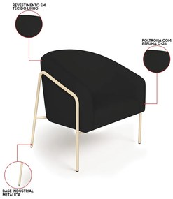 Poltrona Sala Industrial Alta Champanhe Kit 2 Stella Linho D03 - D'Rossi - Preto