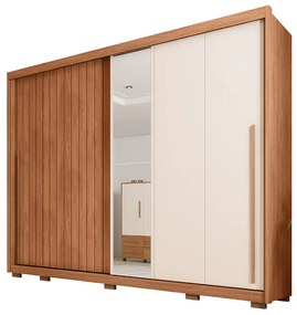 Guarda Roupa Casal Polaris Ripado com 2 Portas de Correr com Espelho 6 Gavetas MDF  Freijo/Off/Sued G11- Gran Belo