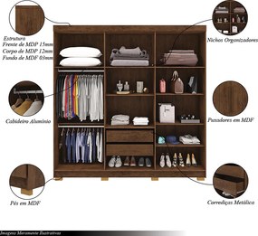 Guarda Roupa Casal Doral 218cm 6 Portas de Bater 2 Gavetas Nogueira G98 - Gran Belo