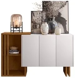 Balcão Aparador Buffet Bells 3 Portas N02 Ypê/Off White - Mpozenato