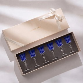 Kit 6 Taças de Cristal Lapidado 66 P/ Licor c/ Caixa de Presente - Azul Escuro  Azul Escuro