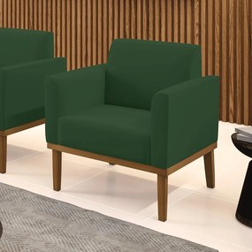 Poltrona Decorativa Isabella Pés Fixo em Madeira Castanho Veludo Verde Esmeralda G19 - Gran Belo