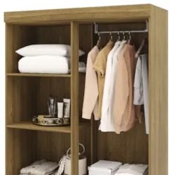Guarda Roupa Solteiro 103cm Com 4 Portas Mayra Nature/Champanhe V02 -
