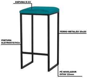 Kit 2 Banqueta Decorativa Billie Base Preta Suede Azul Claro G41 - Gran Belo