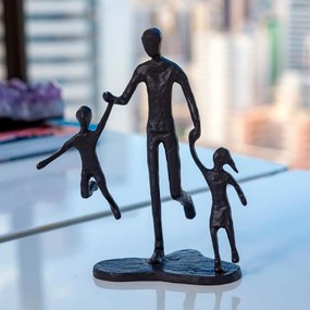 Escultura Decorativa Em Metal Preto Pai e Filhos 19x15 Cm - D'Rossi
