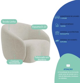 Poltrona Orgânica Luxo Recepção Amore Linho - ADJ Decor