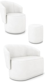 Sofá Namoradeira com Poltrona e Puff Orgânico Sala Malu Sintético M11 - D'Rossi - Branco