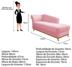 Recamier Vanessa 140cm Lado Esquerdo Suede Rosa Bebê- ADJ Decor