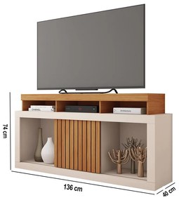 Rack TV 55 Pol 136cm Bancada com Rodízio Sala Lyara C01 - D'Rossi - Freijó/Off White