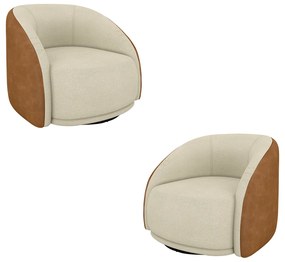Kit 2 Poltronas Decorativas Jenny Base Giratória em Metal Preto Bouclê Off White/Caramelo G45 - Gran Belo