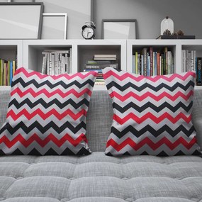 Kit 02 Capas para Almofada Tecido Estampado Zig Zag Rosa e Preto D103 42x42 cm - D'Rossi