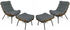 Kit 2 Poltronas Costela Com 2 Puff Costela Suede Cinza