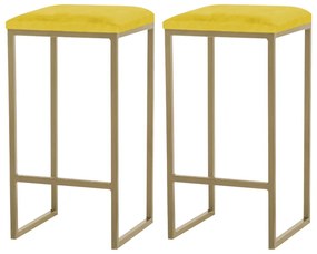 Kit 2 Banqueta Decorativa Billie Base Gold Suede Amarelo G41 - Gran Belo