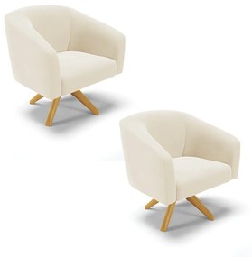 Poltrona Decorativa Giratória MA30 Kit 2 Stella Veludo Bege D03 - D'Rossi