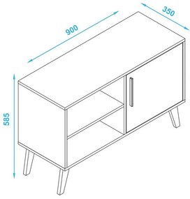 Rack Aparador Buffet 1 Porta BPP 24 - Branco Preto