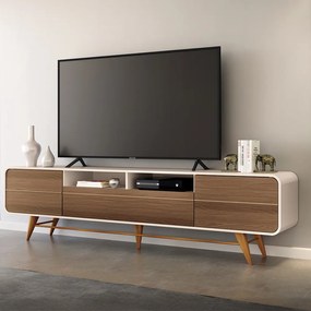 Bancada Época para TV até 85 Polegadas com Pés em Madeira Off White/Castanho G26 - Hb Móveis