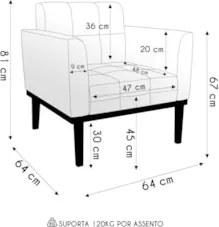 Poltrona Sala Base Madeira Castanho Kit 2 Ana Bouclé Menta - Ibiza