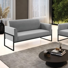 Sofá Namoradeira Base Industrial Alta Preto Marisa Suede D03 - D'Rossi - Cinza