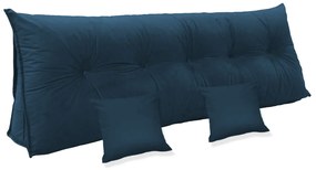 Kit Almofada Mel 1,60 + 2 Almofadas 40x40 Suede Azul Marinho