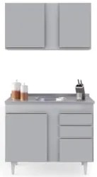 Armário Cozinha e Balcão Com Pia 100cm Luziania Cinza Claro - Lumil