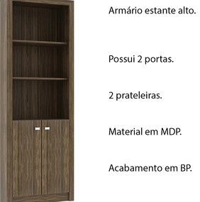 Armário Estante Alto para Escritório Home Office ME4110 MDP Nogal G69 - Gran Belo