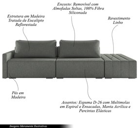 Sofá Ilha Modulado Milos 232cm Puff Lateral Linho Cinza Escuro G33 - Gran Belo