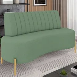 Sofá 2 Lugares 160cm Pés Aço Dourado Tamar Boucle Verde Z08 - Mpozenat