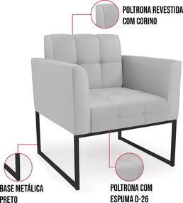 Poltrona Elisa Corino Cinza Base Metálica Industrial Preto D03 - D'Rossi