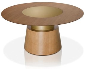 Mesa de Jantar Willow Tampo Redondo Laminado com Centro Giratório Laqueado Base em Madeira de Manejo Design by Studio 3 Design