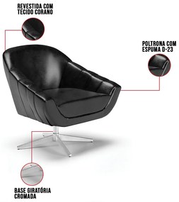 Poltrona Giratória Giovana Corano Base Cromada D03 - D'Rossi - Preto