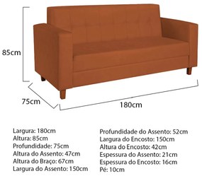 Sofá 2 Lugares Denver Suede Terracota - ADJ Decor