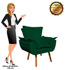 Poltrona Sala de Estar Pé Palito de Madeira Opala Suede D03 - D'Rossi - Verde