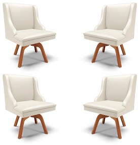 Kit 4 Cadeiras Decorativas Sala de Jantar Base Giratória de Madeira Firenze PU Bege/Natural G19 - Gran Belo