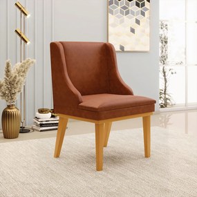 Poltrona Decorativa Base Fixa de Madeira Firenze PU Nozes/Castanho G19 - Gran Belo